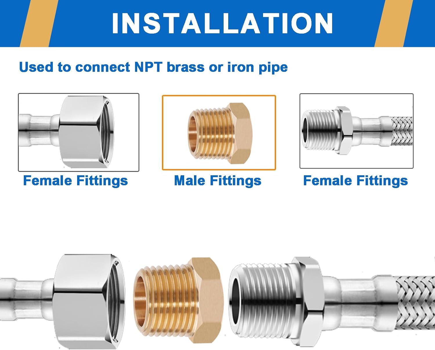 4PCS 3/4" NPT Male to 1/4" NPT Female Brass Reducer Hex Bushing, Solid Brass Pipe Fitting Adapter for Reducing Connections in Plumbing, Air Compressor, Fuel, Pneumatic Systems (3/4" MPT x 1/4" FPT)