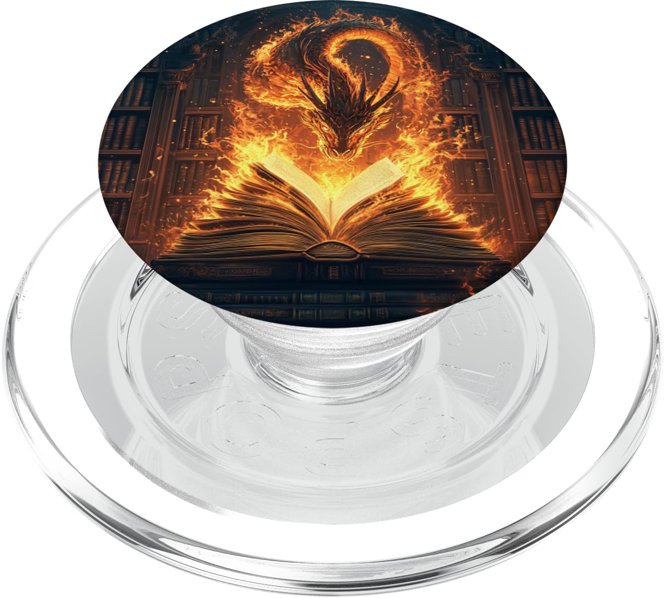 Book Dragon Head Mythical Creature Flame Wyvern Fantasy PopSockets PopGrip for MagSafe