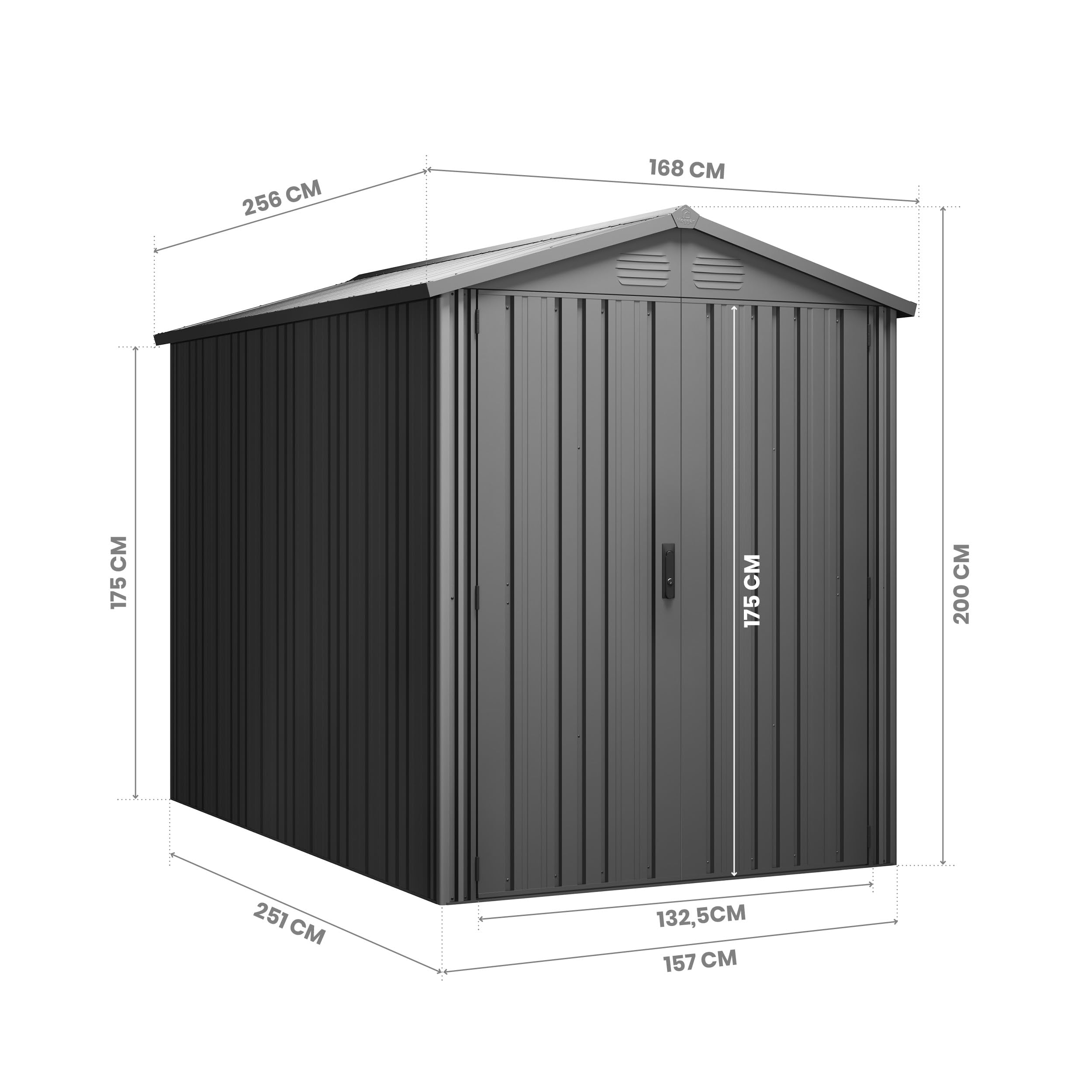 Hoggar - Abri de Jardin métal Pioneer Y50 – Structure autoportante - Portes renforcées - Serrure avec clé Incluse - Piliers en V - Plafond Robuste - Cabane extérieur 168x256x200cm – 4,30m2