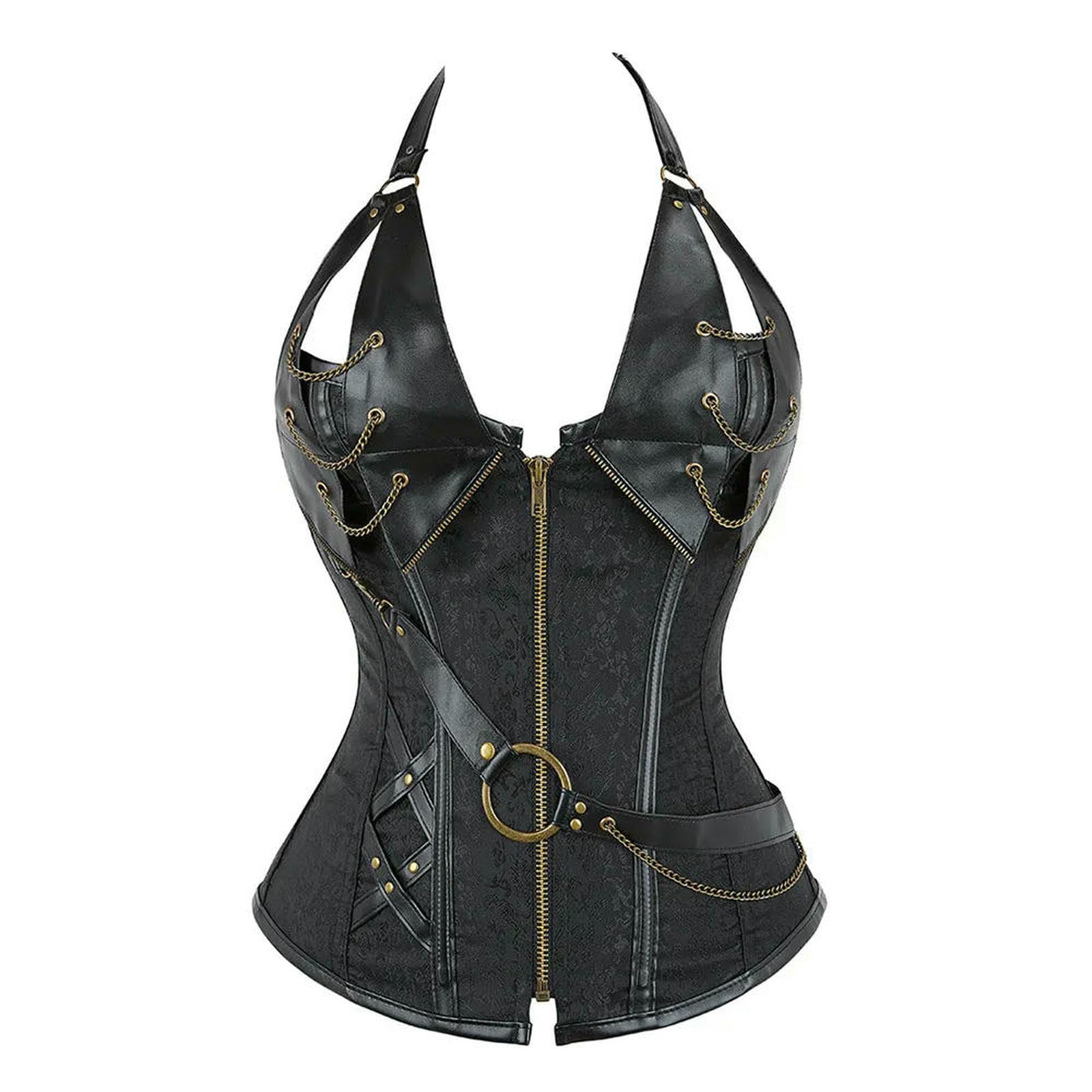 Ceinture Amincissante Femme Déguisement Gothique Surbuste Corselet Steampunk Corset Gilet Chevalier Grande Taille-noir-5xl