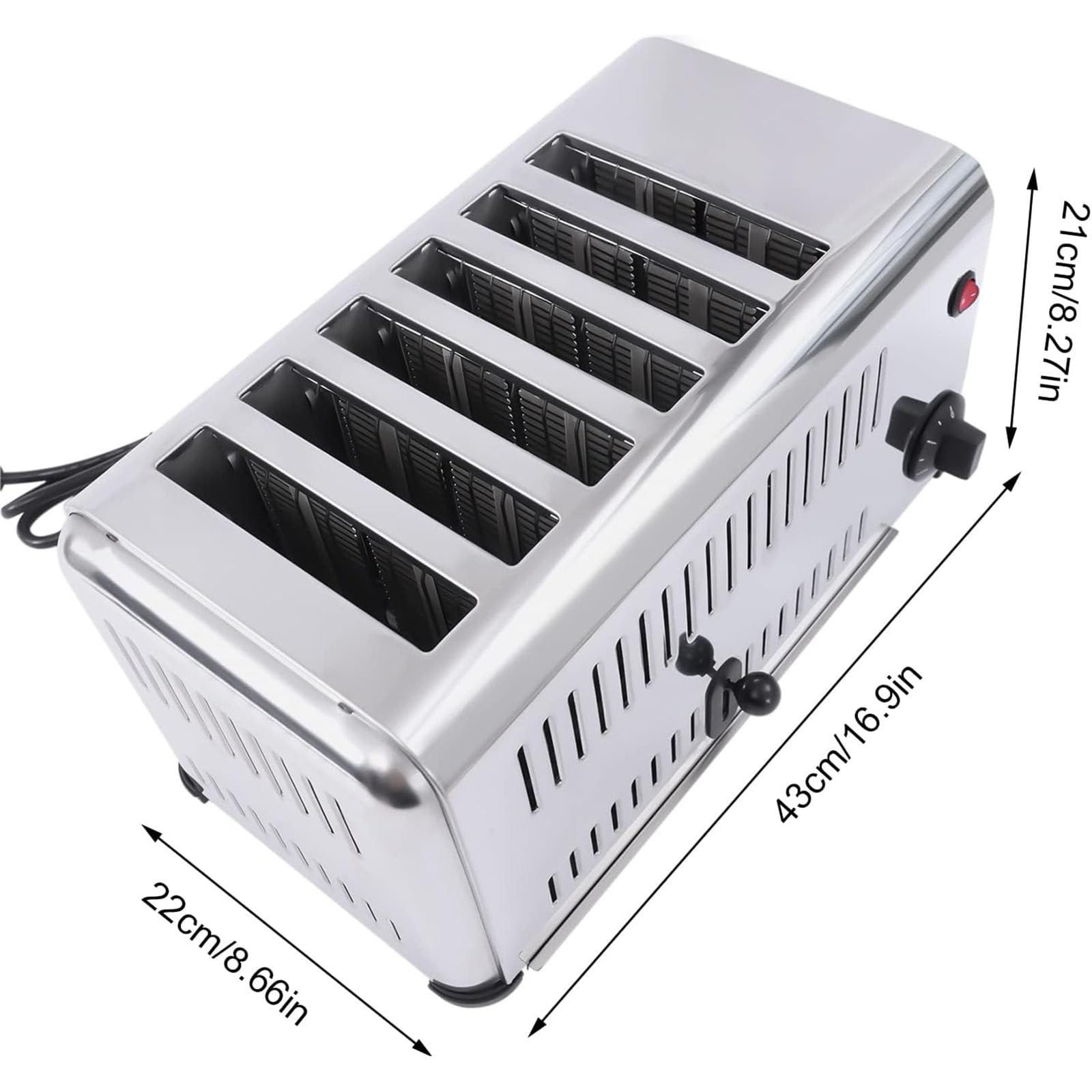 Tostadora Comercial de 2240 W, Tostadora de 6 Rebanadas, Tostadora Mejorada de Acero Inoxidable, Máquina para Hornear Pan Comercial, con Ranuras Anchas y Bandeja para Migas Extraíble