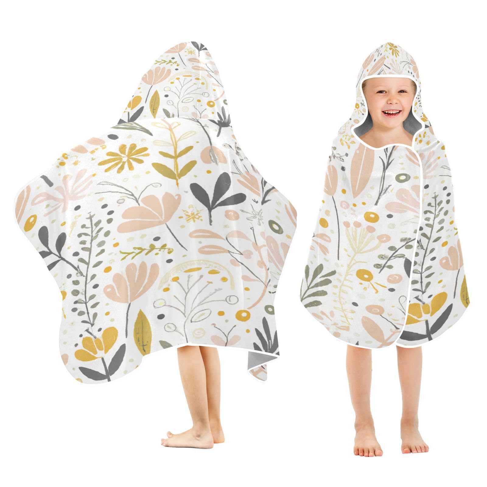 Kigai Cartoon Flower Hooded Beach Towel for Kids Soft Absorbent Quick Dry Bath Towel with Hood Lightweight Toddler Shower Pool Bath Wrap for Boys Girls