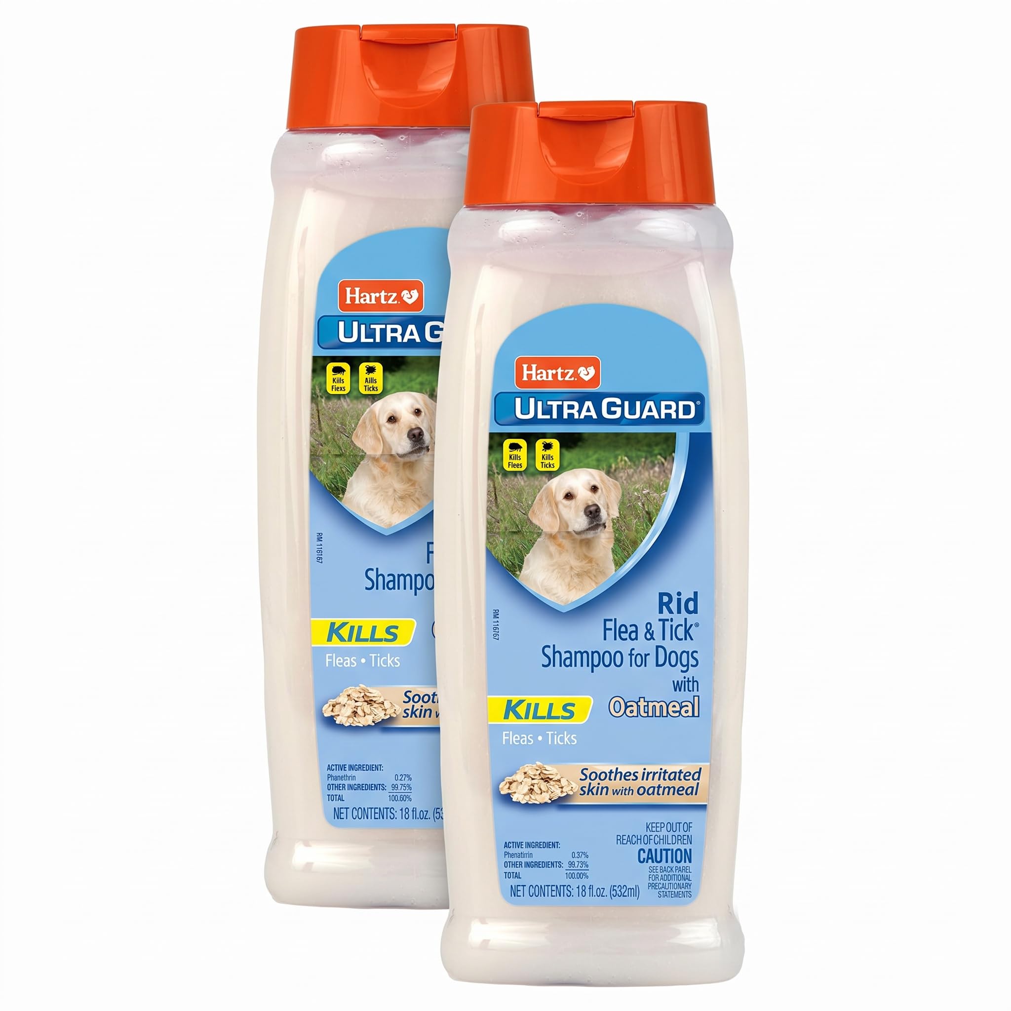 Hartz UltraGuard Rid Flea &amp; Tick Oatmeal Dog Shampoo, 18 oz Bottle (Pack of 2)