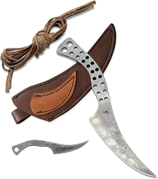 Toferner Hand Forged Set of 2 Knives with Sheath, Dragon Tooth, Hardened Blade, Genuine Leather Case, Hand Made Craft, Vintage Knife for Antique Collection, Gift Idea for Men