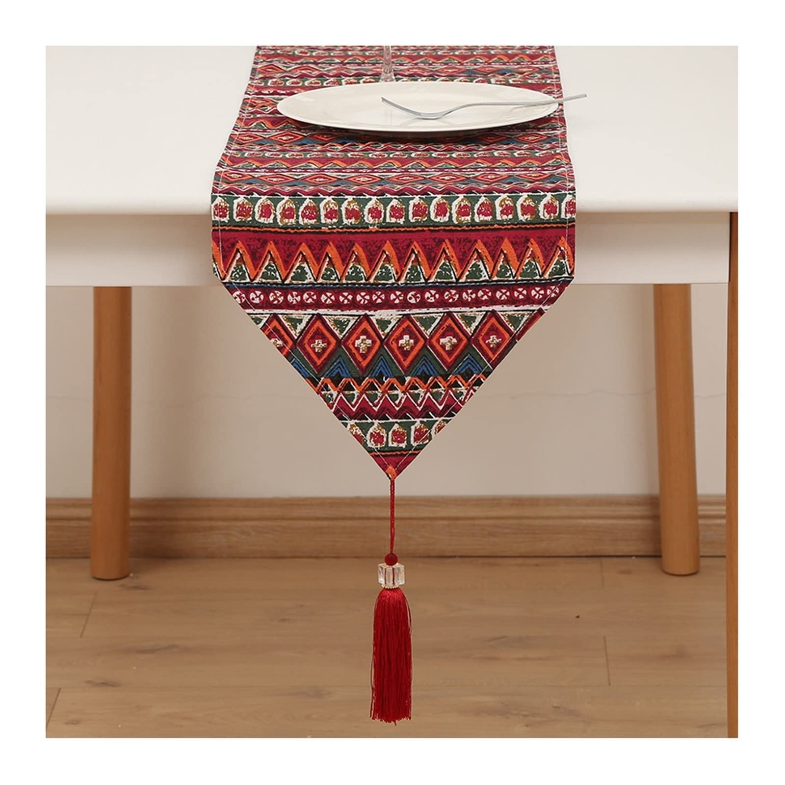 Runner da tavola natalizio, rosso, runner da tavola natalizio, geometrico, in cotone, 30 x 220 cm, decorazione da tavolo di Natale