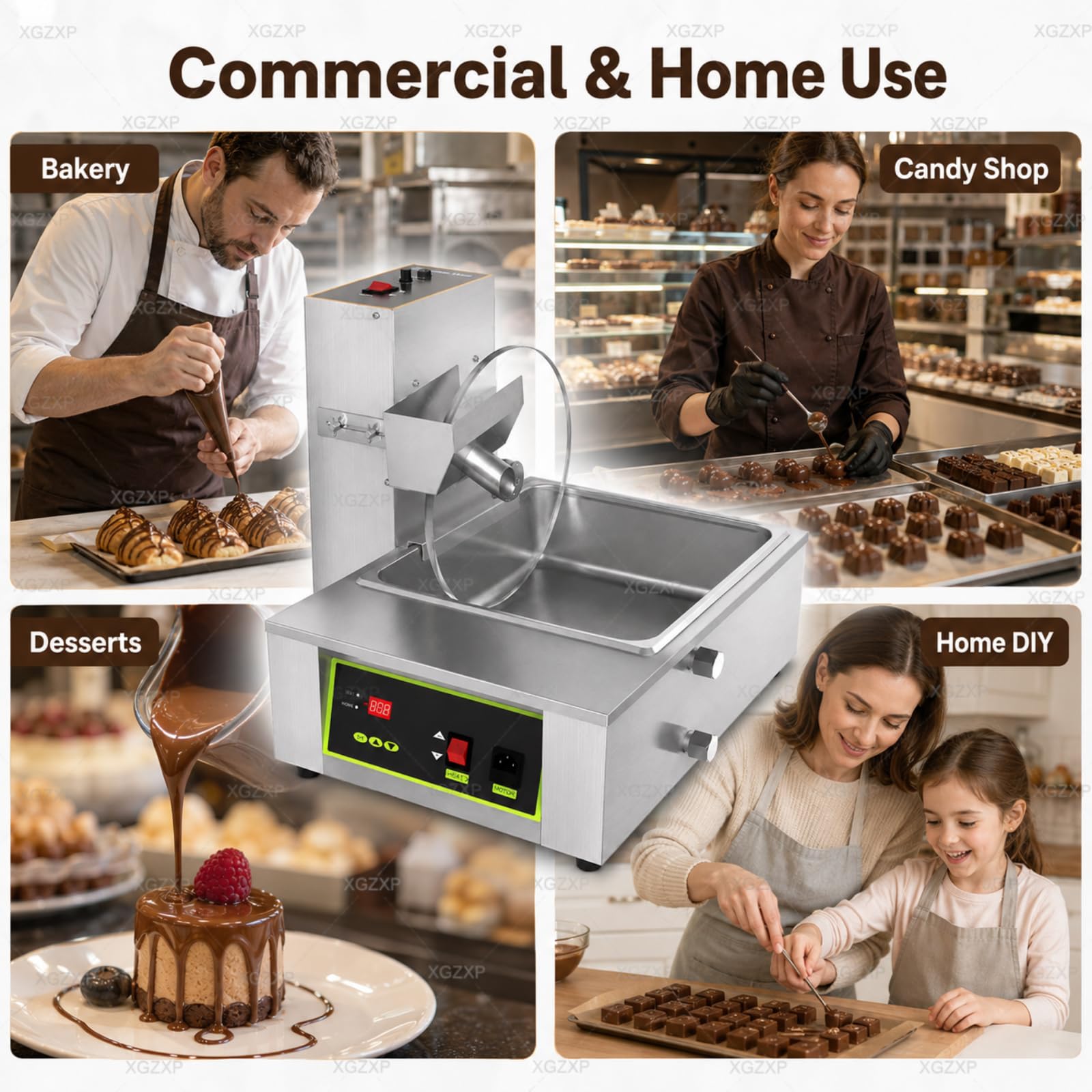 Mezclador de ruedas con horno de fusión, máquina de fusión de chocolate, tanque de 8 kg, temperatura y velocidad ajustables para cocina doméstica, panaderías, tiendas