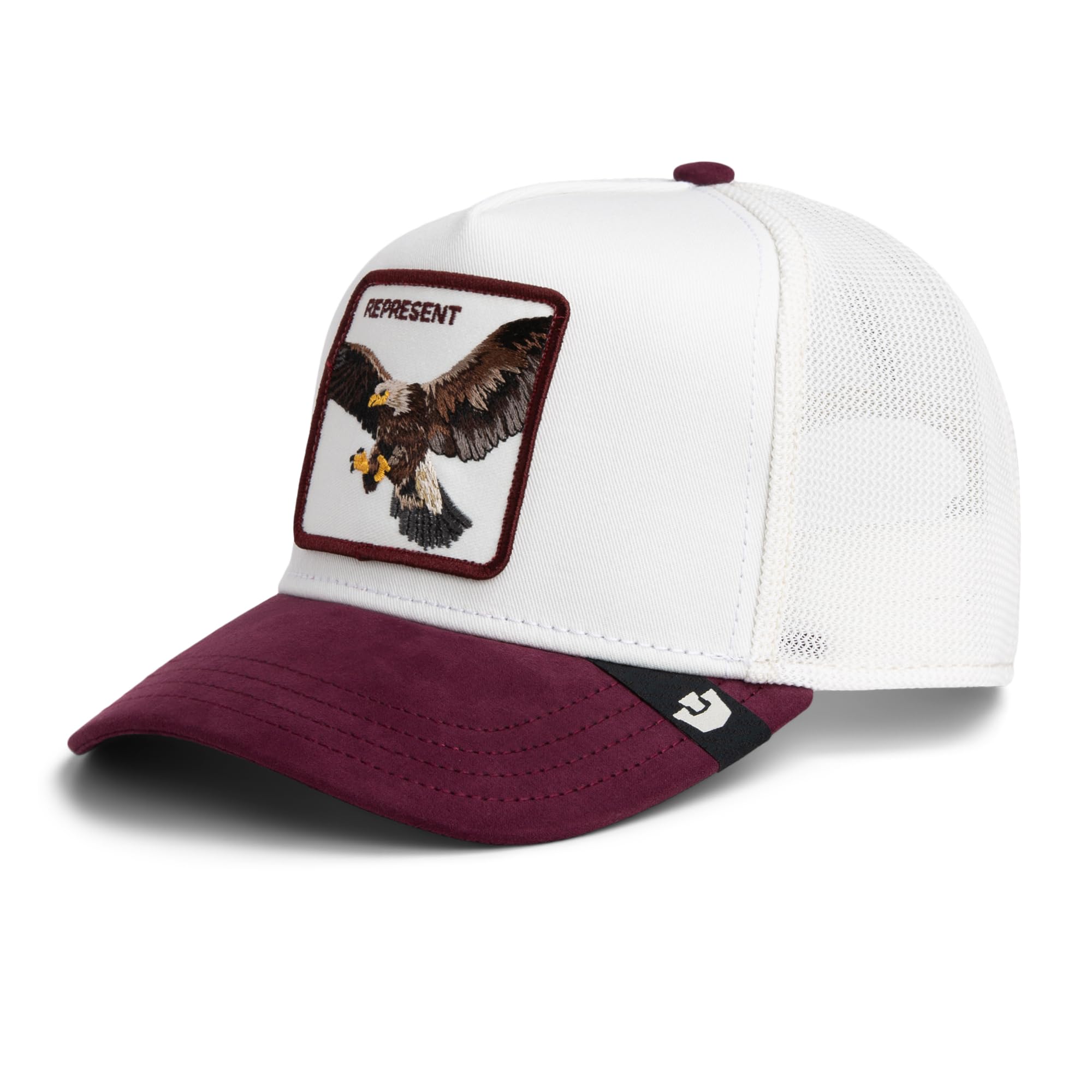 Goorin Bros. Czapka Trucker The Farm Eagle, biała i bordowa, haftowana naszywka z orłem, mikrozamsz