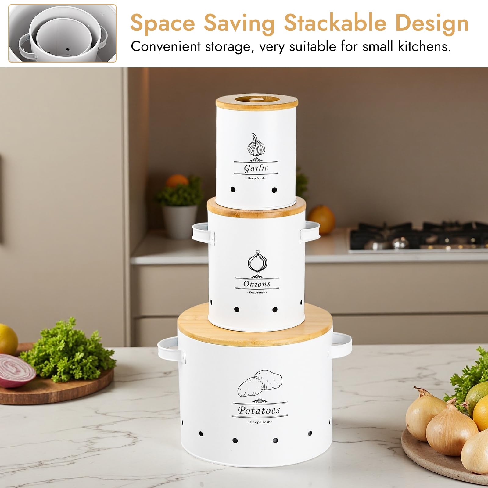 Lot De 3 Boîtes De Rangement Pour Légumes, Acier Au Carbone Et Bambou, Avec Trous D'aération, Pour Pommes De Terre, Oignons, Ail, Empilables Aardappel Opbergbox Lot De 3 Boîtes De Rangement Pour Légumes, Acier Au Carbone Et Bambou, Avec Trous D'aération, Pour Pommes De Terre, Oignons, Ail, Empilables Aardappel Opbergbox