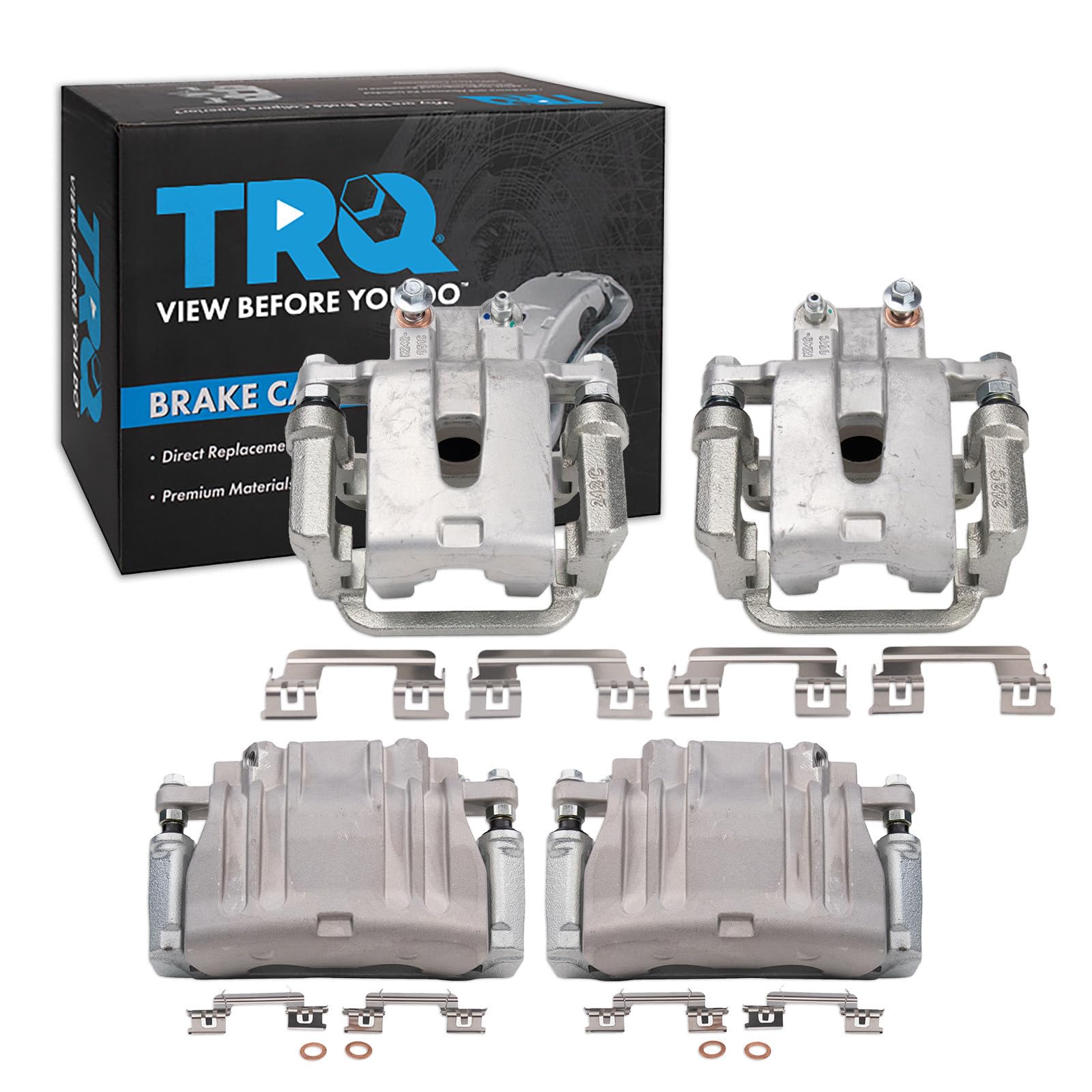 TRQ Front and Rear Brake Caliper Set Zinc Coated Brackets Compatible with 2012-2016 Chrysler 300 Dodge Challenger Charger