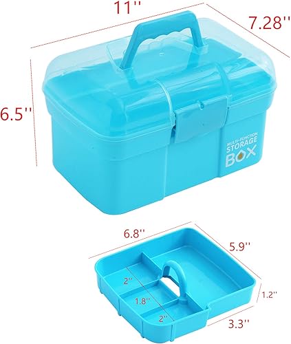 Miniatura 2 de Sunxenze Caja de almacenamiento de plástico transparente de 11 pulgadas, organizador de caja de costura con bandeja extraíble, caja de