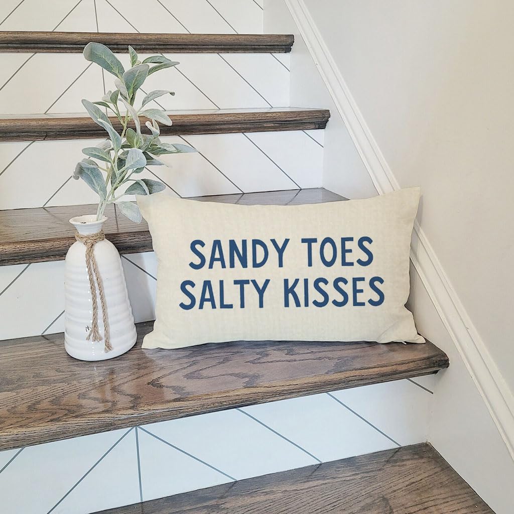 PANDICORN Summer Beach Throw Pillow Covers 12x20 Inch Blue Words Sandy Toes and Salty Kisses Coastal Outdoor Decorations Lumbar Decorative Throw Pillows Cases for Home Living Room Couch Sofa Decor - Image 2