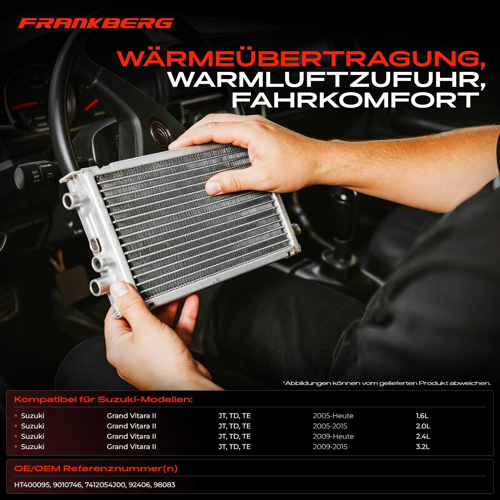 Frankberg Intercambiador de calor para calefacción interior 98083 | 7412054J00; Compatible con: Grand Vitara II JT TD TE