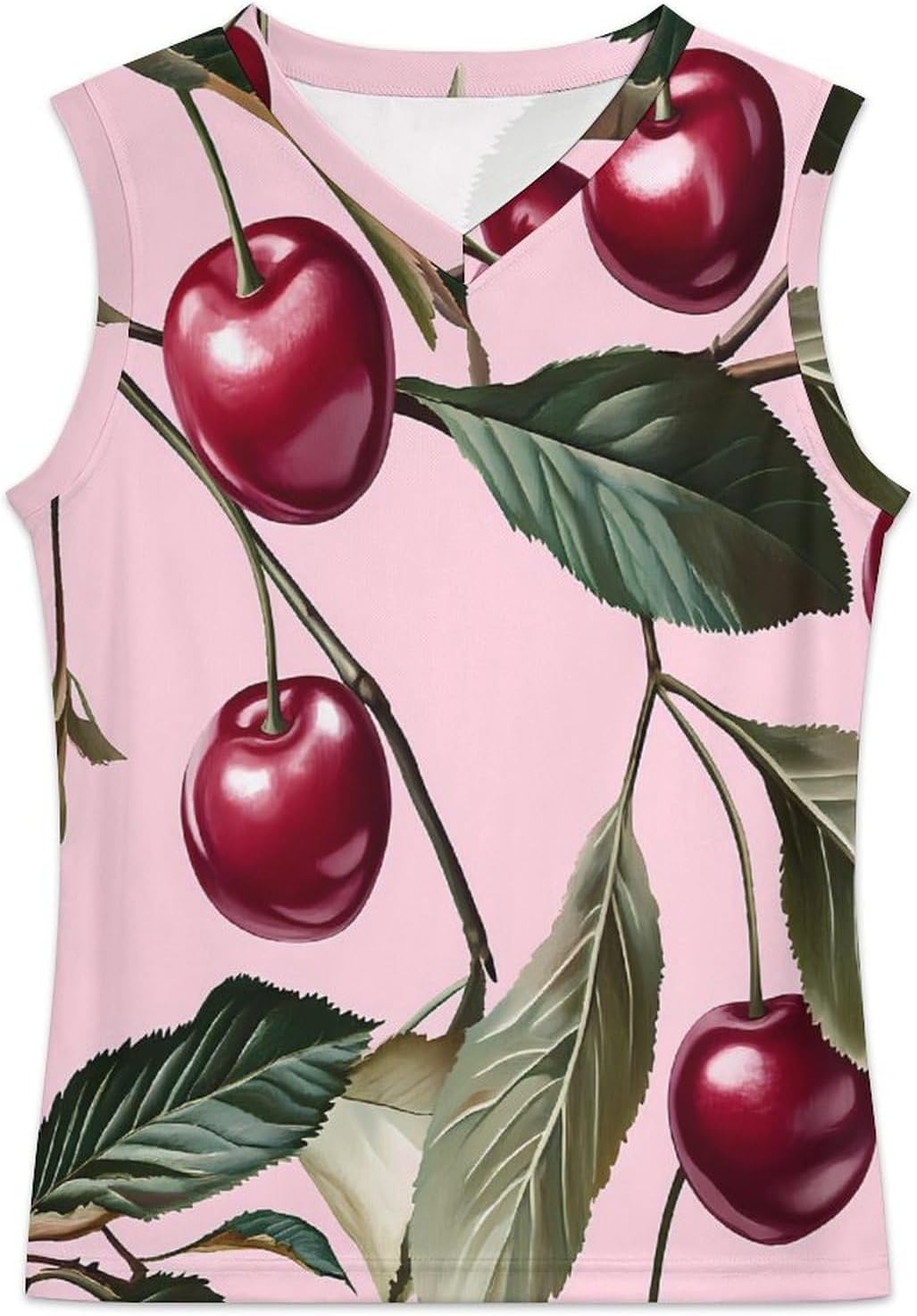 Cherry and Leaves Men's V-Neck Basketball Tank Top Sleeveless Workout Tank Shirts Gym Fitness Tees Vest