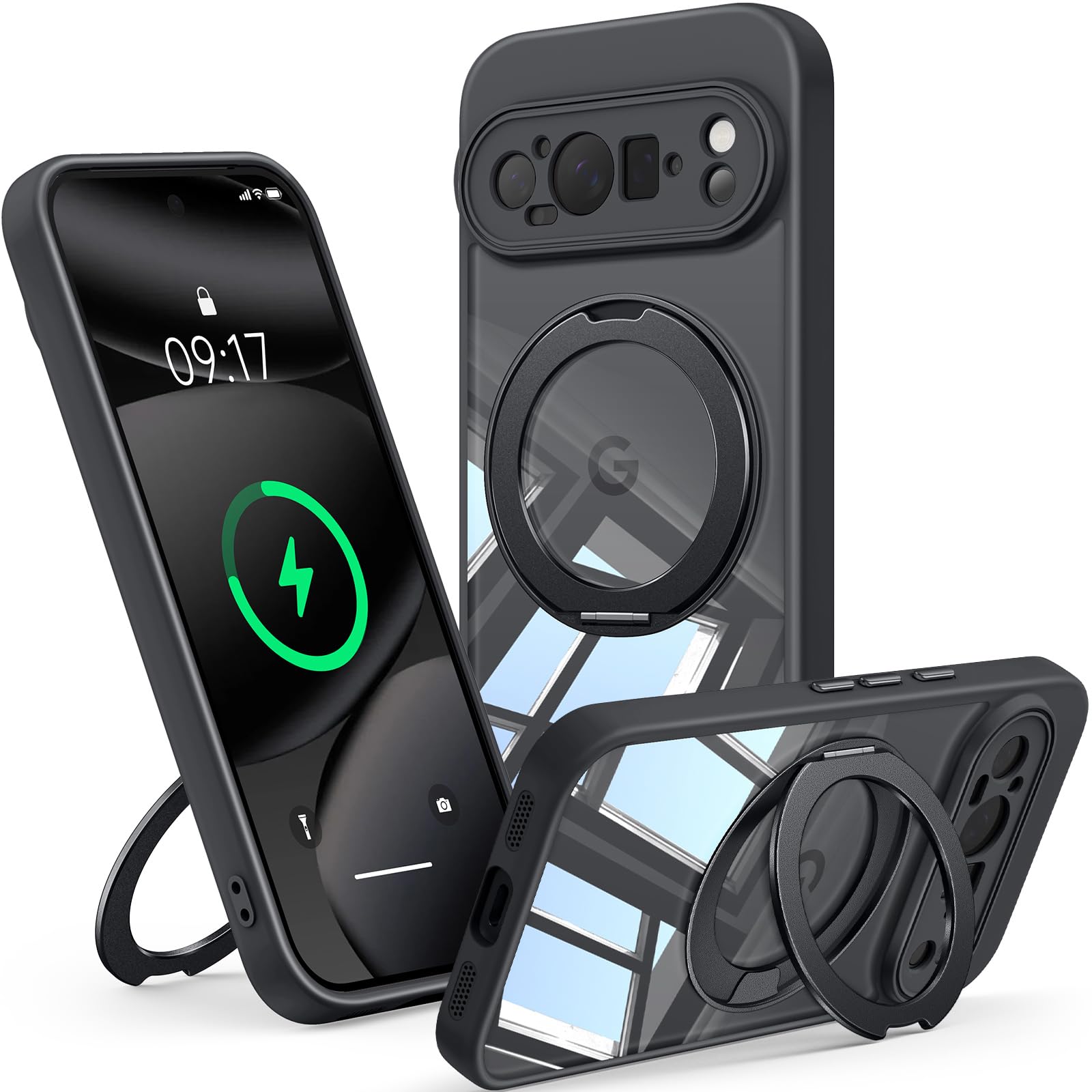 Photo 1 of ?360°Spin Magnetic Stand? Case for Pixel 10 Pro XL?Fit for MagSafe & Pixelsnap? Cover with Ring Holder?Crystal Clear? Camera Protection Phone Google 10 Pro XL Cases - Black