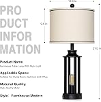 27.5" Lampes de table de ferme noire Ensemble de 2, Lampes Vintage Tall pour le salon avec USB Ports de recharge A+C & AC Outlet, Lampe Rustique de chevet avec lumière de nuit, Lampe de chambre pour table de chene