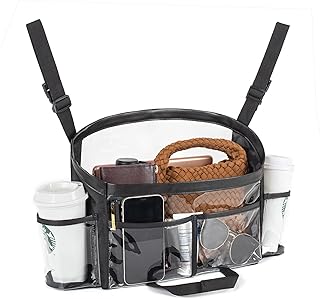 Zingtto Clear Car Pocket Handbag Holder Between Front Seats, Purse Holder for Console, Car Organizer for Front Seat, Car Storage, Barrier of Back Seat Kids Pet - Black