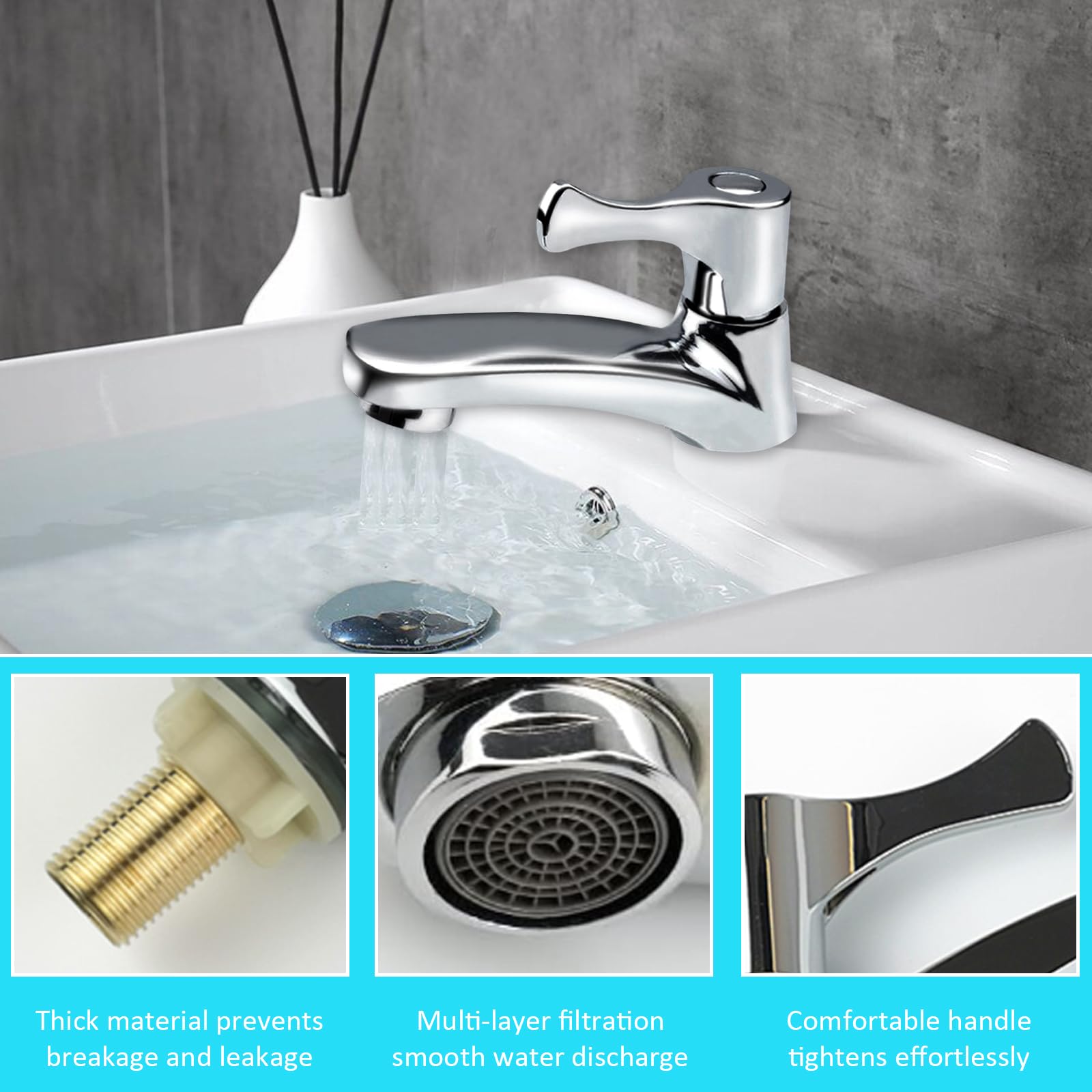 Grifo de Agua Fría Monomando para Baño, Invitados y Bar - Incluye 3 Filtros