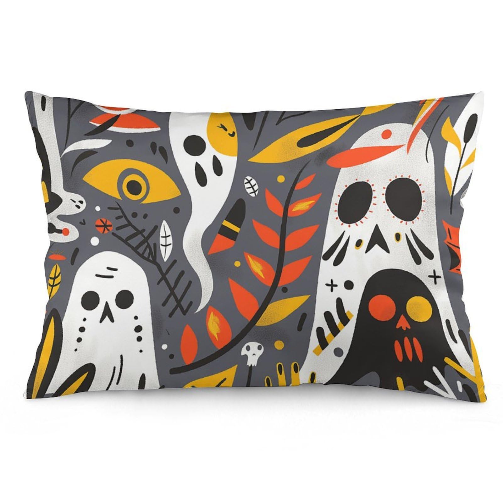 2 Pack Pillow Cases for Hair and Skin, Soft Breathable Pillow Case Covers with Hidden Zipper, Ghost Skull Pattern Pillowcase 20"x30" Pillow Covers for Sleeping Gift