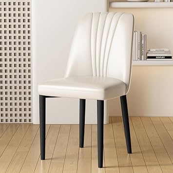 Armless Chair Dining Chair, Ergonomic Desk Chair, Living Room Chair Oversized Upholstered Dining Accent Side Chairs for Home and Office Black legs,White
