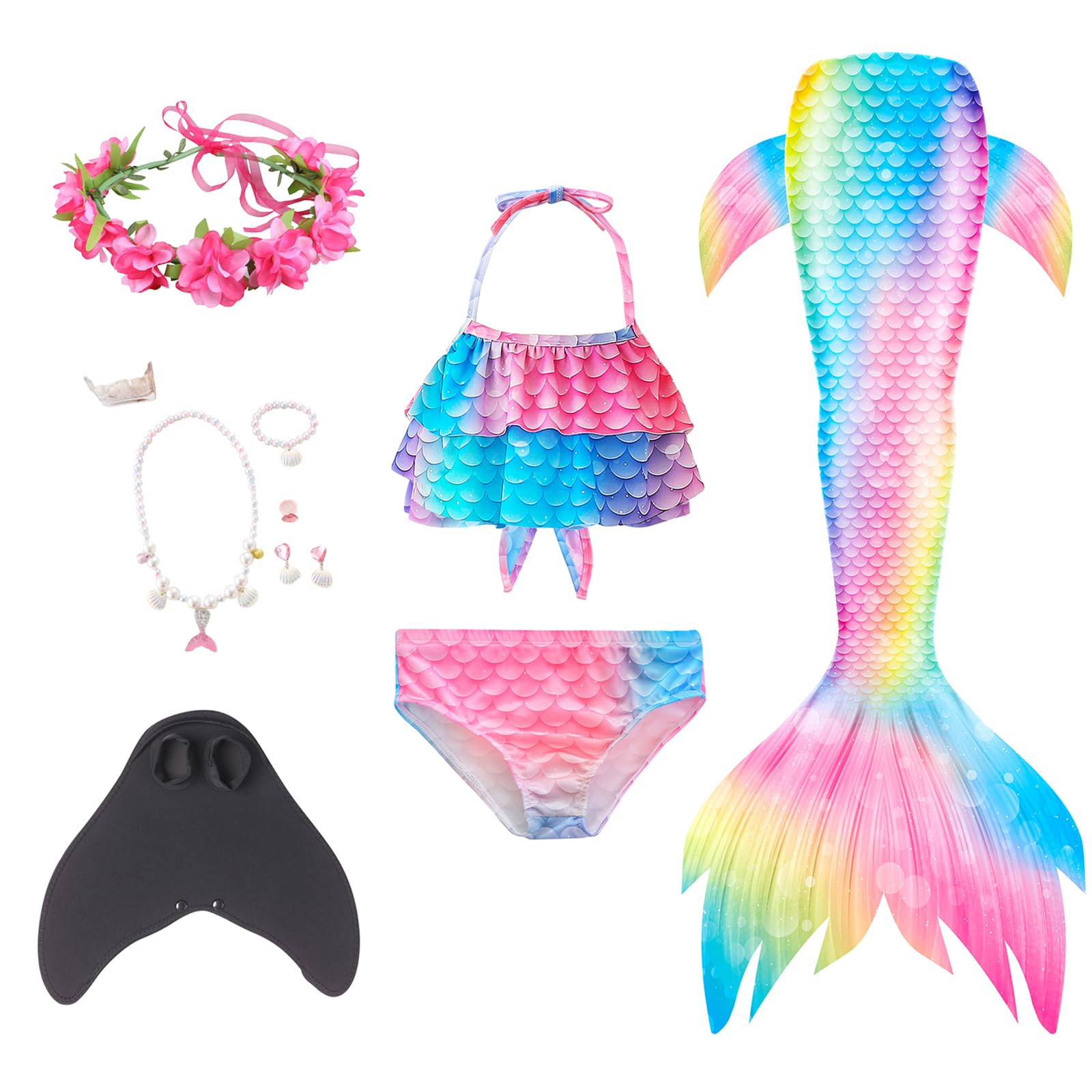 Mermaid Tail Sets with Head Garland Necklace Hair Clip,Mermaid Costume