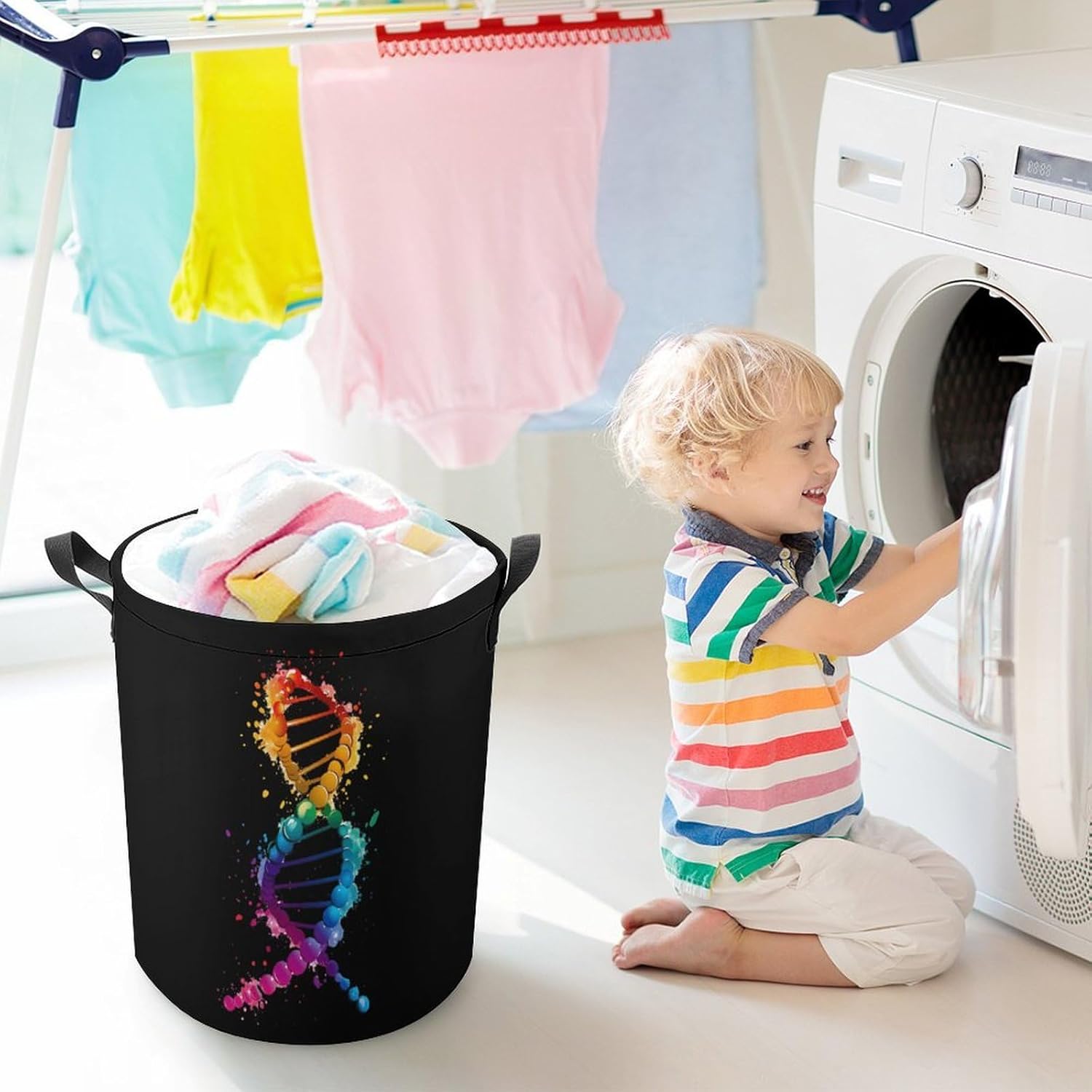 Gay DNA Science Laundry Basket Dirty Clothes Hamper Storage Laundry Bag with Handles for Dorm Room 44x35cm