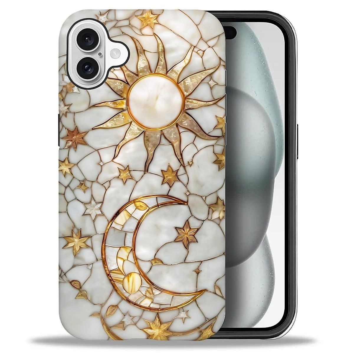 Photo 1 of Punmada for iPhone 16 Case - White Textured Line Sun Moon