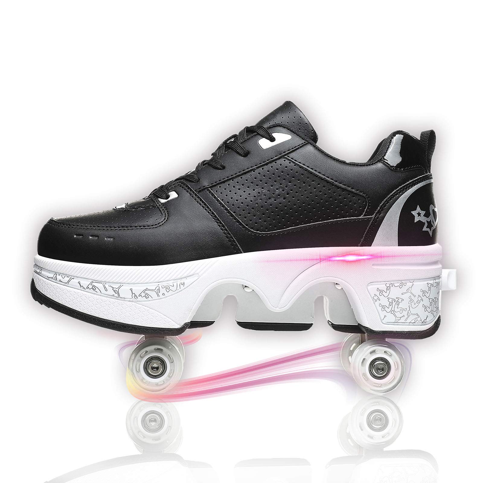 Deformation Parkour Roller Shoes Double Row Pop Out Wheels