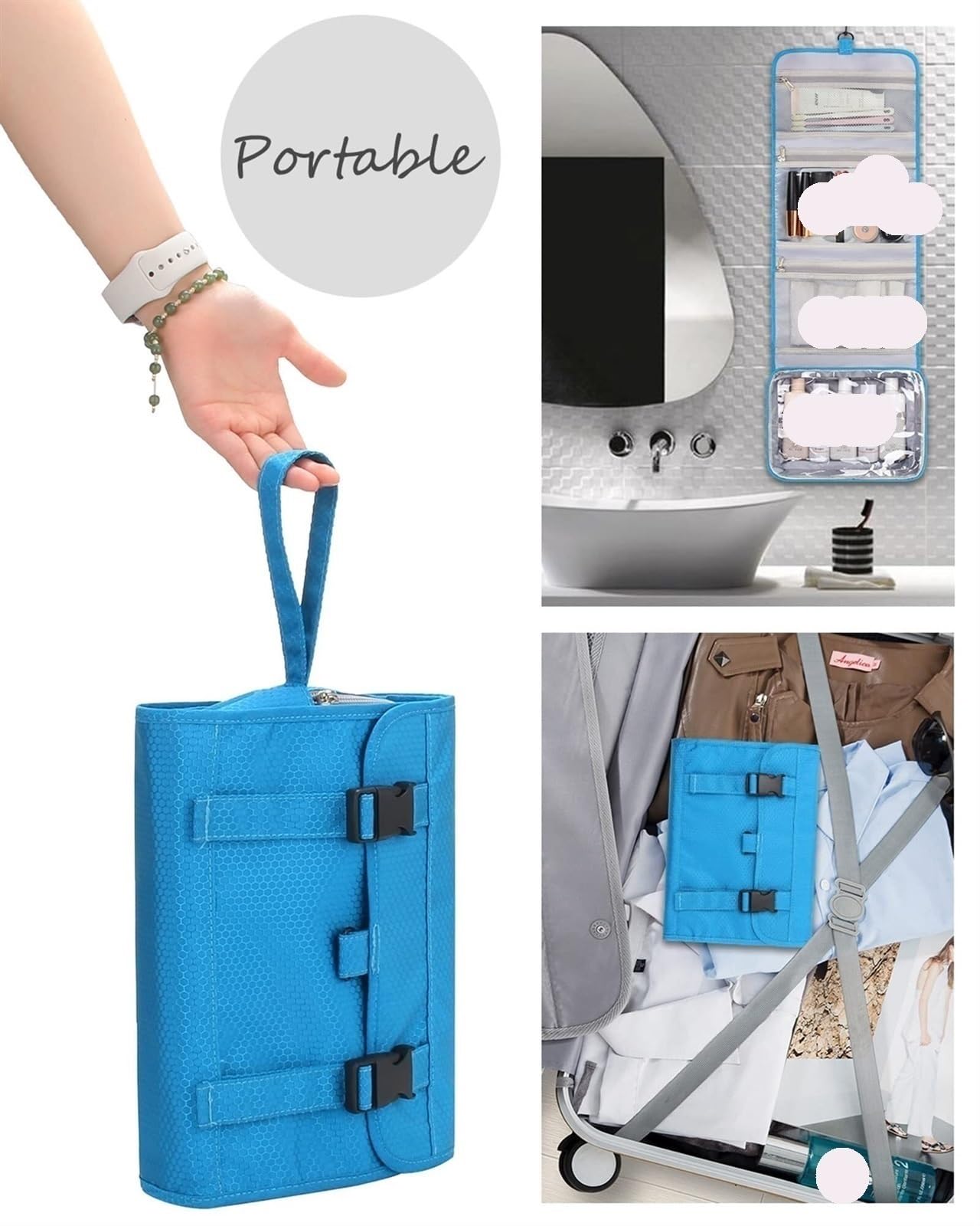 Porta Trucchi Pochette Trucchi Borsa Da Toilette Da Viaggio Appesa Borsa Da Toilette Grande Impermeabile Borsa For Cosmetici Trousse Trucchi Donna(Blue)