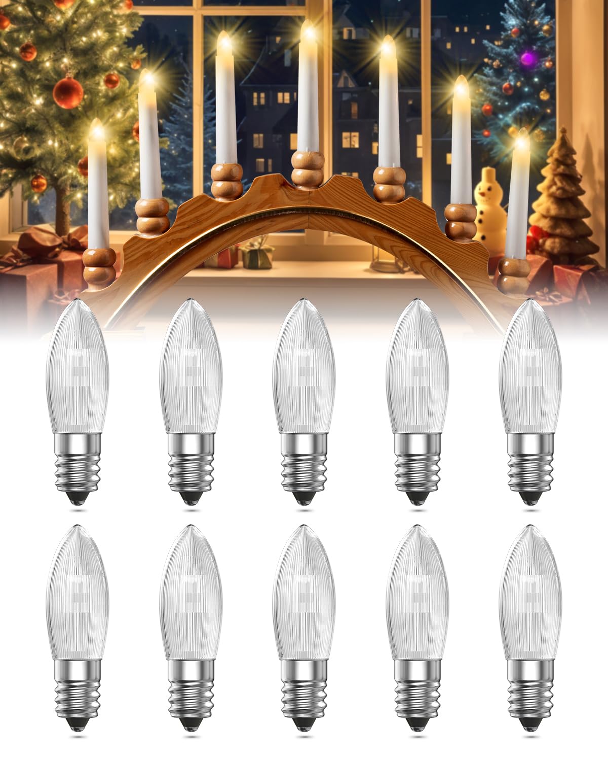 Aurahome E10 23V 3W, E10 Dimmable Candle Bulbs for Christmas Candle Bridge Warm White 2800K Replacement Candle Mini Screw Edison Bulb for Fairy Lights, Candle Arch, Pointed Candle Stick (10-Pack