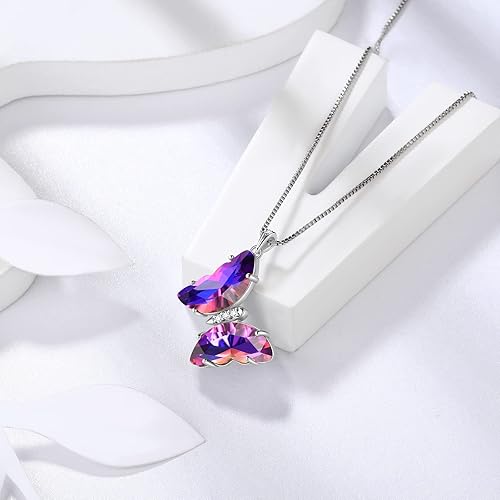 Miniatura 3 de Aurora Tears Collar de Mariposas, Aretes, Anillo y Pulsera para Mujer - Plata de Ley 925, Animal, Mariposas, Piedra de Nacimiento, Colgante