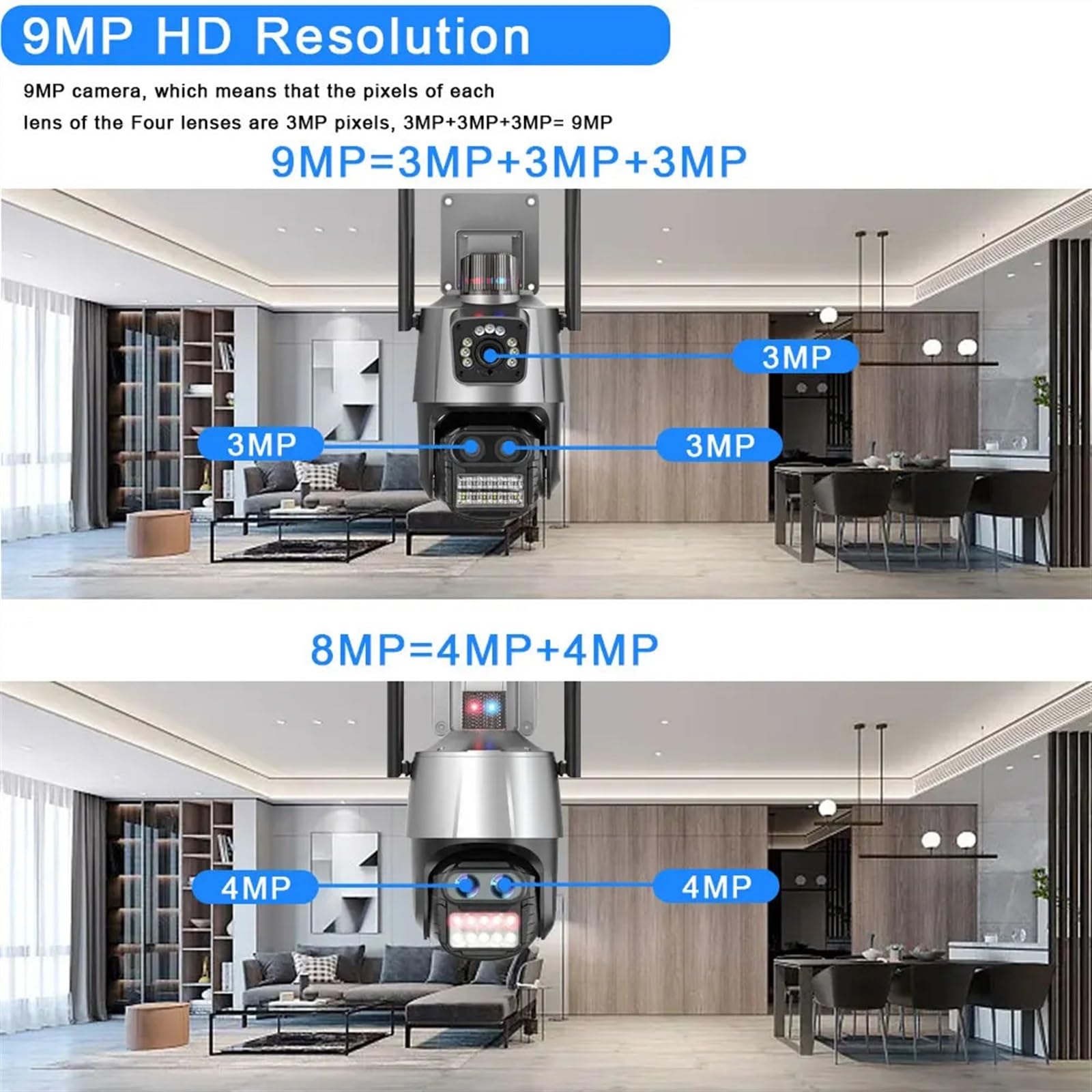 Kamera bezpieczeństwa, Kamera PTZ 9 MP Podwójny ekran 8-krotny zoom cyfrowy Wykrywanie ludzi Ochrona bezpieczeństwa na zewnątrz IP do monitoringu CCTV(9MP Camera Add 64GB)