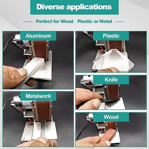Vista 3 de Mini lijadora de banda, afilador de cuchillos, eléctrico, mejorado, 7 controles de velocidad ajustables, máquina pulidora pequeña de 110 V con 10