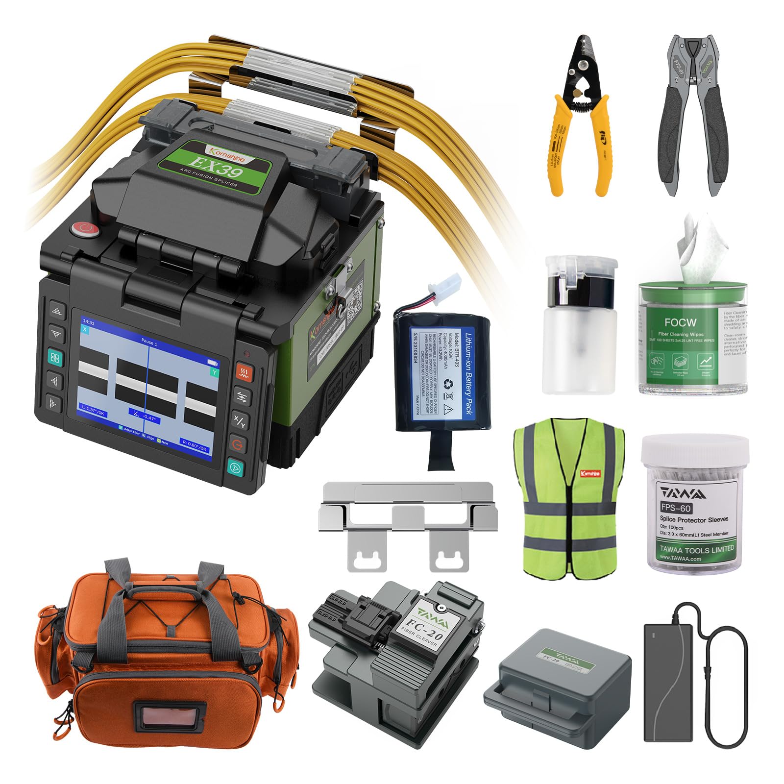 Fiber Fusion Splicer Machine EX39 FTTH Optical Automatic 8s Splicing & Automatic 18s Heating w/Fiber Cleaver 4000mAh Battery Capacity Typical 120