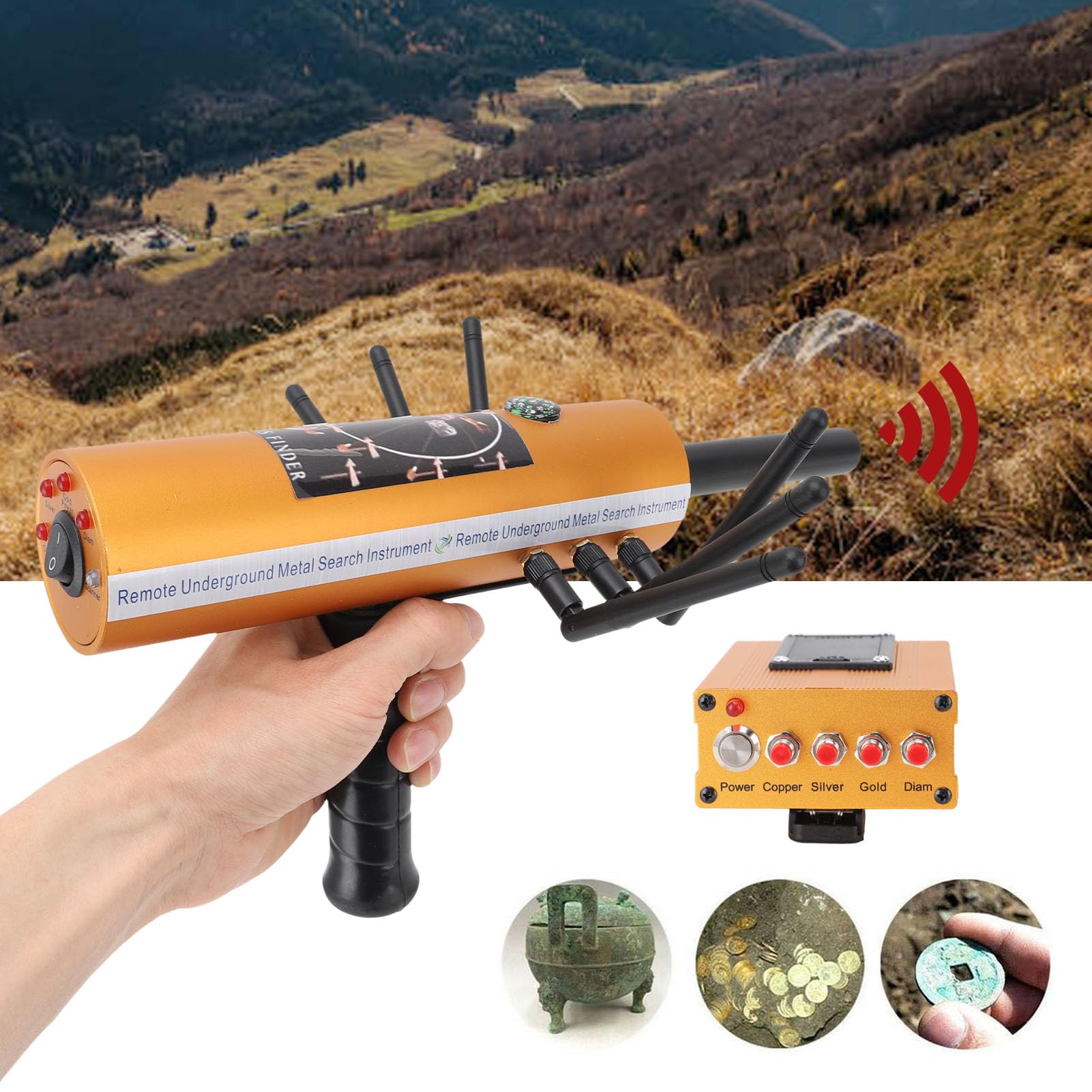 SIXRUN Detector de Metales Profesional, Buscador de Oro Plata Cobre y Piedras Preciosas con Alcance de 1200m y Detección de 30m de Profundidad para Exploración de Tesoros Subterráneos