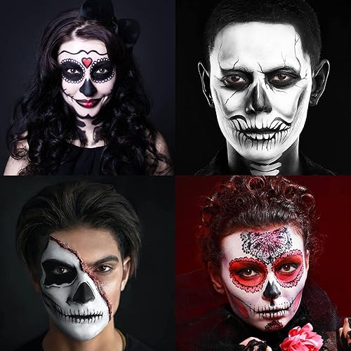Miniatura 4 de BESUGEOUS Kit de pintura corporal facial blanca, negra y roja, esqueleto profesional a base de óleo, zombi, bromista, payaso, vampiro, cráneo,