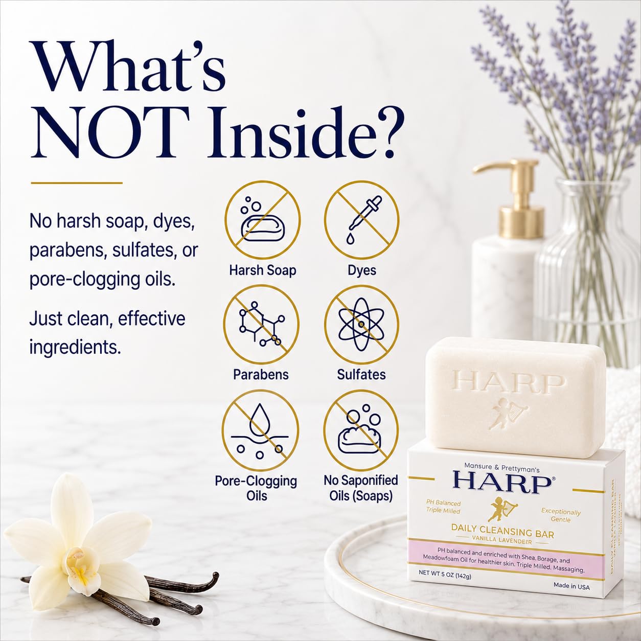 HARP pH-Balanced Syndet Body Wash Bar with Shea Butter & Borage Oil