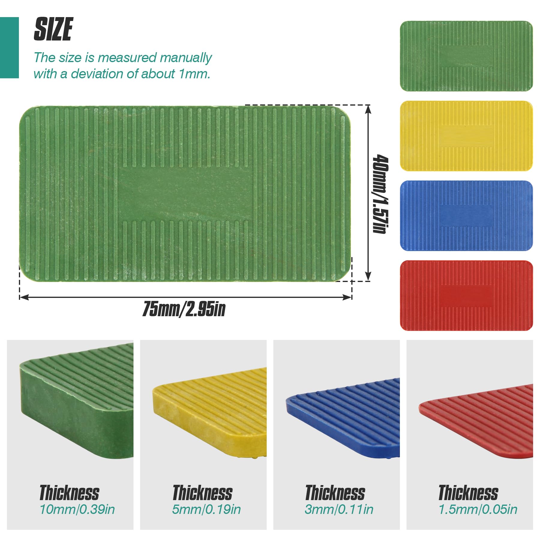 Spesh 40 Pcs Window Packers 75x40mm Assorted Window Glazing Glass Packers Plastic Shims Available in Multiple Thicknesses: 1.5,3,5,10mm - Image 2