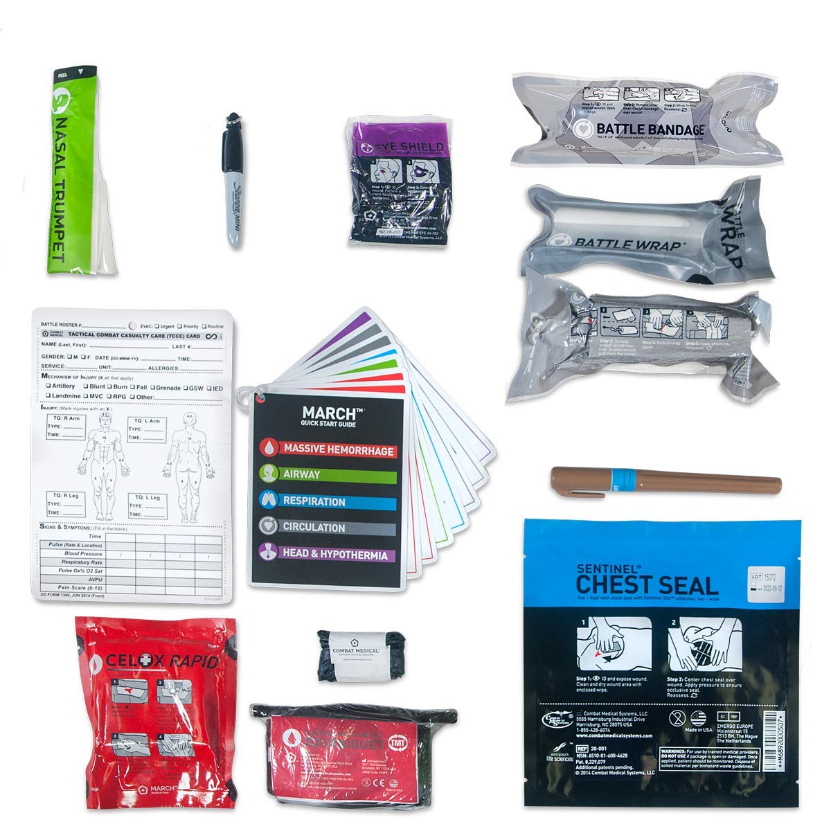 March IFAK Refill CELOX TMT Tourniquet RE-Supply First AID KIT Battle Bandage