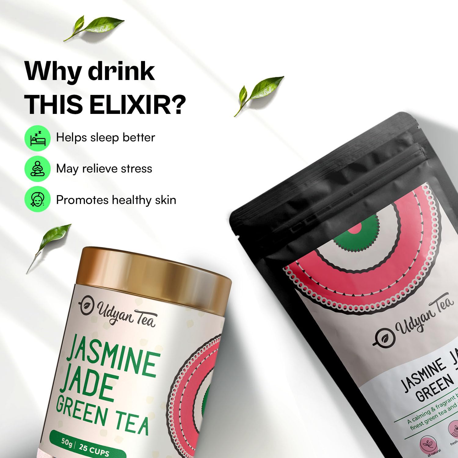 Udyan Tea Jasmine Jade Green Tea - Premium Whole Leaf with Fresh Jasmine Buds | Boost Immunity & for Relaxation | Good for Skin- 50g 3