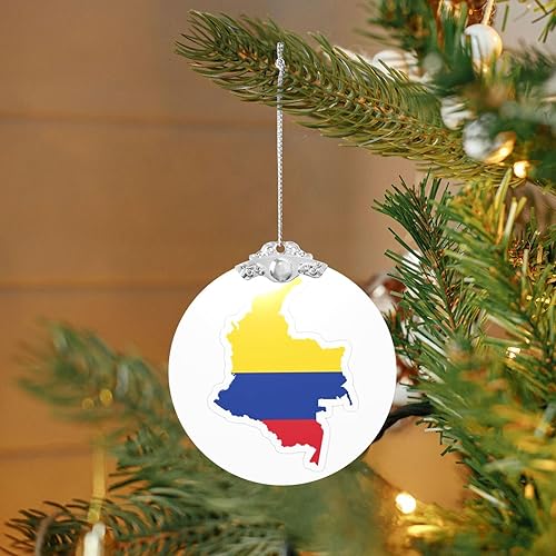 Miniatura 6 de Colgante redondo de cristal con diseño de mapa de bandera de Colombia con detalles dorados y plateados para colgar la decoración del árbol