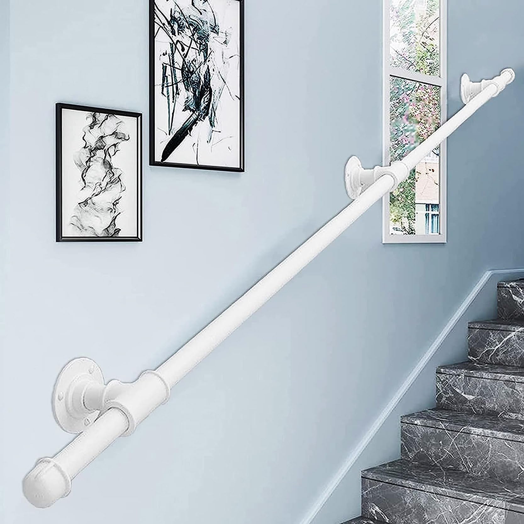 FKXSXAZ Handrail For Stairs Outside Steps,White Wall Mounted Staircase Railings,safety Non-slip Wrought Iron Pipe Banister,barrier-free Grab Bar Support(Size:100cm/39.4in)