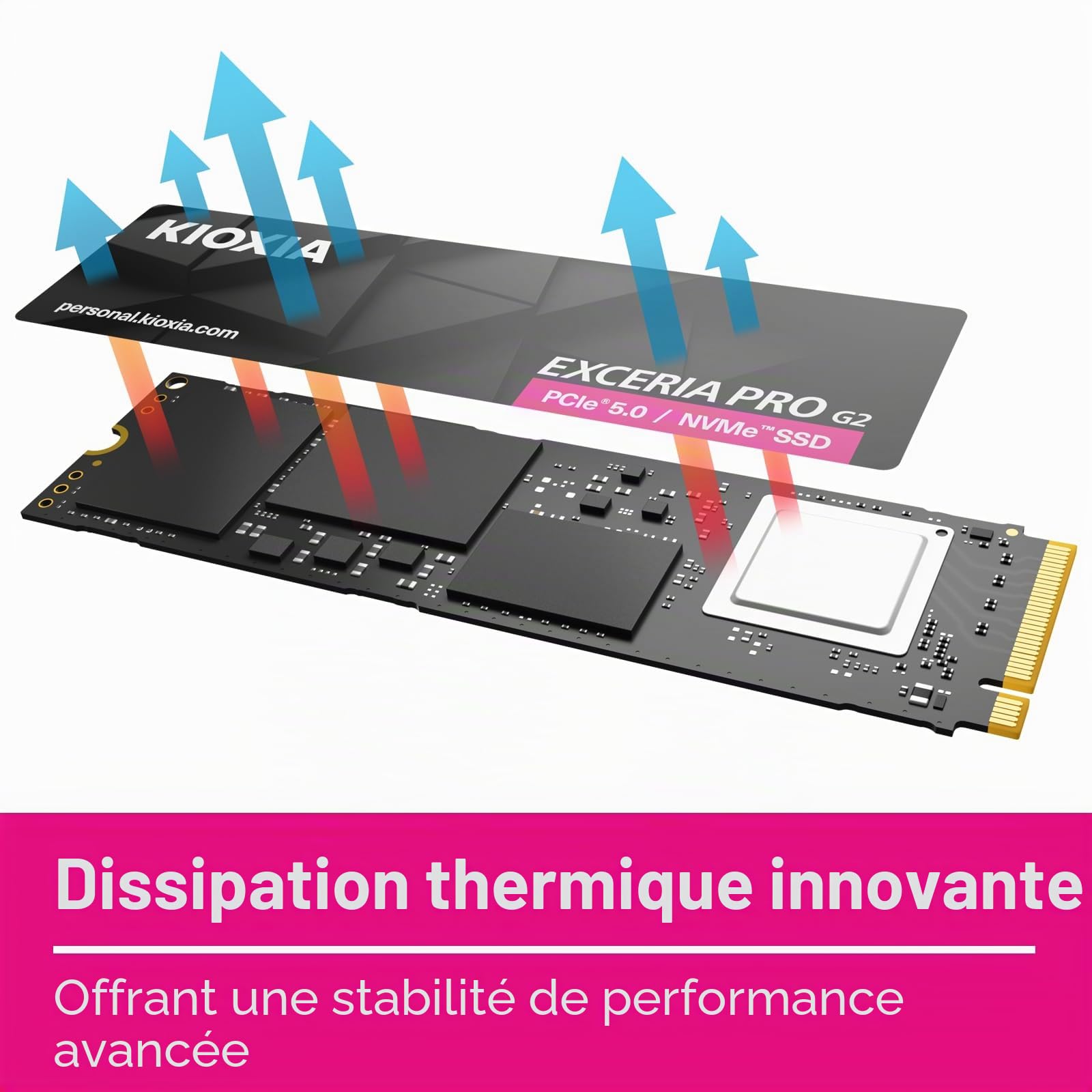 KIOXIA EXCERIA Pro G2-2To M.2 2280 NVMe SSD - PCIe 5.0, jusqu'à 14 900/13 400 Mo/s en Lecture/écriture - Disque Dur Interne Haute Vitesse pour Ordinateur Portable, Ordinateur de Bureau, Jeux