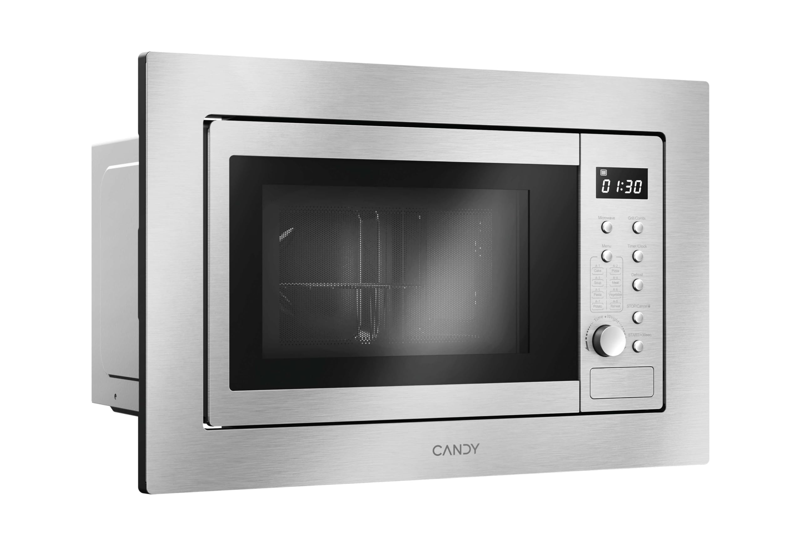 Candy CA38F7N20XXW kuchenka mikrofalowa z grillem, 20 l, 800 W - 1000 W, pokrętło obrotowe i przyciski, 8 automenus, blokada dzieci, płyta 27 cm, wyświetlacz cyfrowy, rozmrażanie, otwarcie z lewej