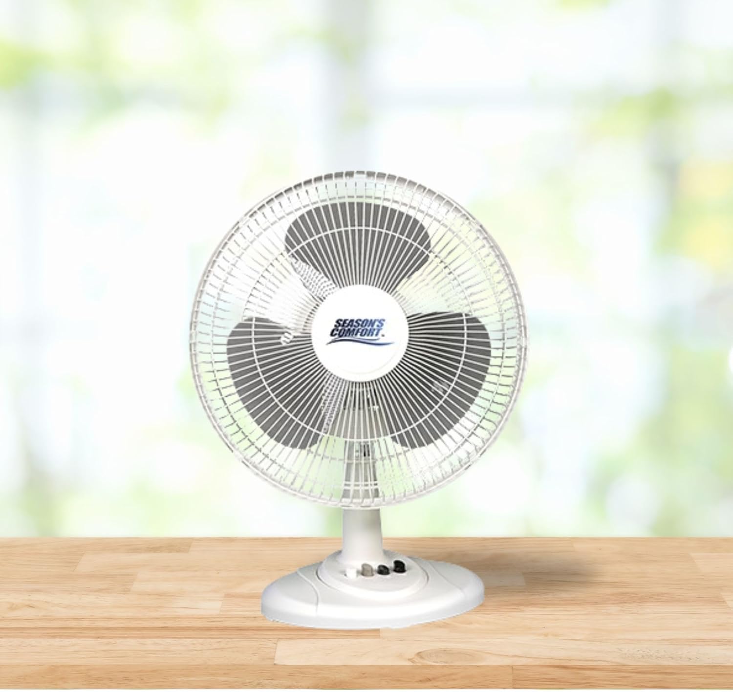 Seasons Comfort Oscillating Table Fan With Adjustable Tilt, 70 Degree Oscillation, Convenient Push Button Controls, Quiet, 12 Inch, 3 Speed, White Desk Fan - Fan for Home, Bedroom, Dorm & Office FTT12