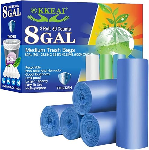OKKEAI Bolsas de basura de cocina de 8 galones, bolsas de basura azules más gruesas de 0.98 milésimas de pulgada de pulgada de grosor y 30 litros,