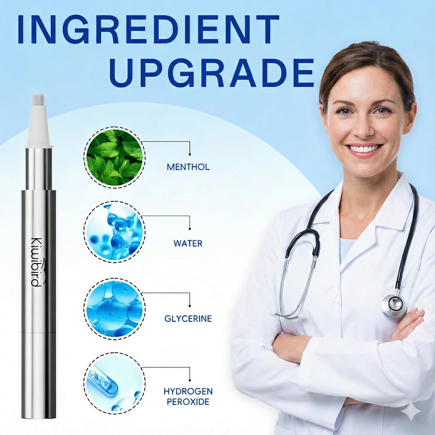 KIWIBIRD Teeth Whitening Kit for Sensitive Teeth - Enamel-Safe, 3 Gel Pens + LED Light with Wireless Charging Case, IPX7 Waterproof at-Home Dental Care (Blue Light) - Image 5