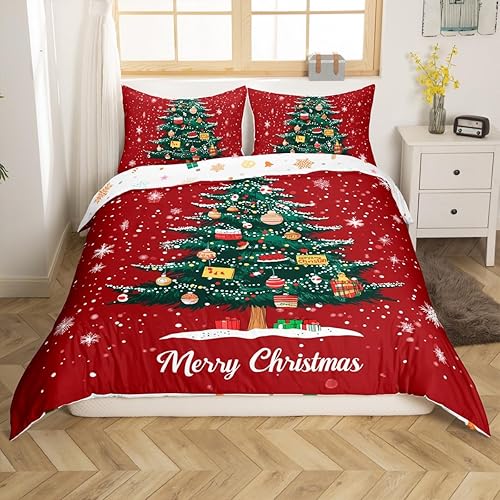 Miniatura 4 de Erosebridal Funda de edredón de árbol de Navidad, tamaño Queen, juego de ropa de cama de copo de nieve para niños y niñas, decoración de Navidad,