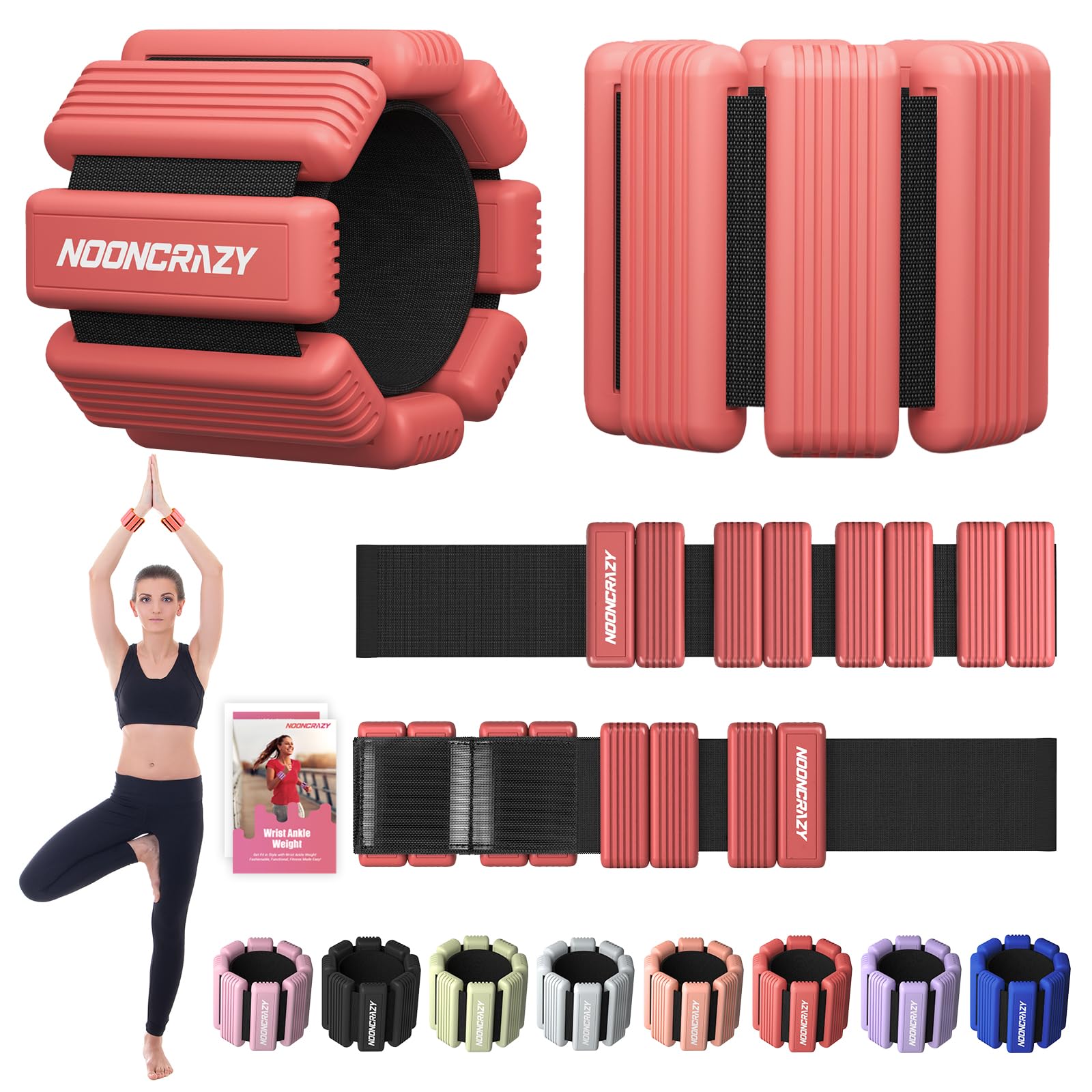 nooncrazyPilates Wrist Ankle Weights for Women, Wearable Strong Arm & Leg Weights Set of 2(1 lb/2.2 lbs Each), Adjustable Ankle Weights for Walking, Yoga, Dance, Barre, Gym