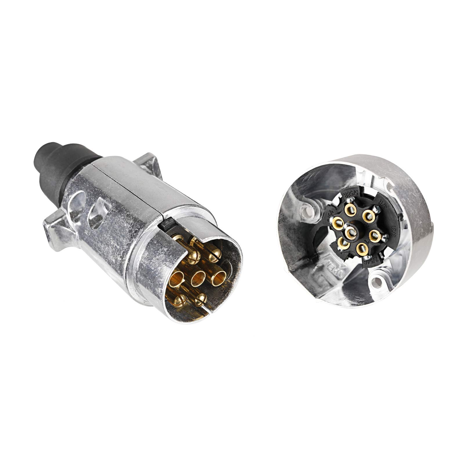 Spina e Presa per Rimorchio Metallo 7 Poli con Guarnizione in Gomma, 12V Connettore Presa Spina per Rimorchio Metallo 7 Poli Impermeabile, per Camion RV Barca Caravan (Lega di Alluminio)