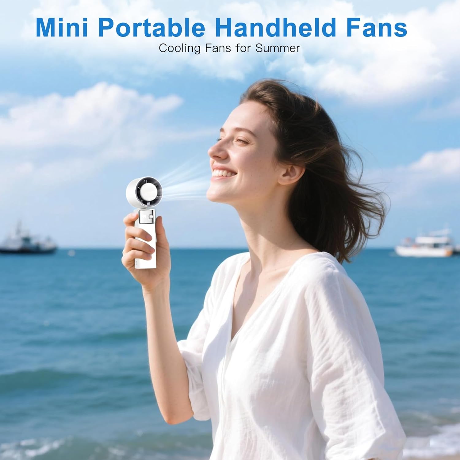 Mini Handheld Fans Portable Fan 1-199 Speed Turbo Fans Max 20Hrs Runtime LED Display Foldable USB-C Rechargeable Personal Fan for Travel Camping Outdoor and Indoor (White)
